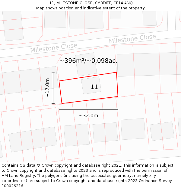 11, MILESTONE CLOSE, CARDIFF, CF14 4NQ: Plot and title map