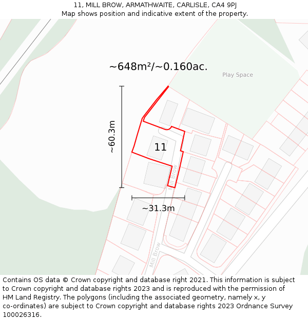 11, MILL BROW, ARMATHWAITE, CARLISLE, CA4 9PJ: Plot and title map