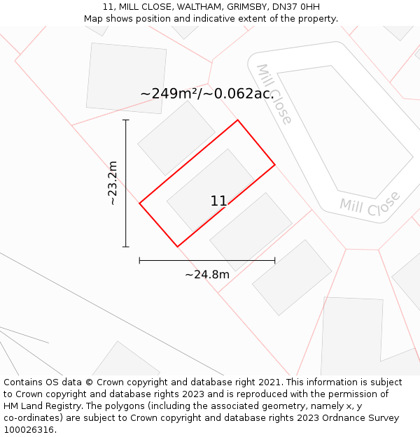 11, MILL CLOSE, WALTHAM, GRIMSBY, DN37 0HH: Plot and title map