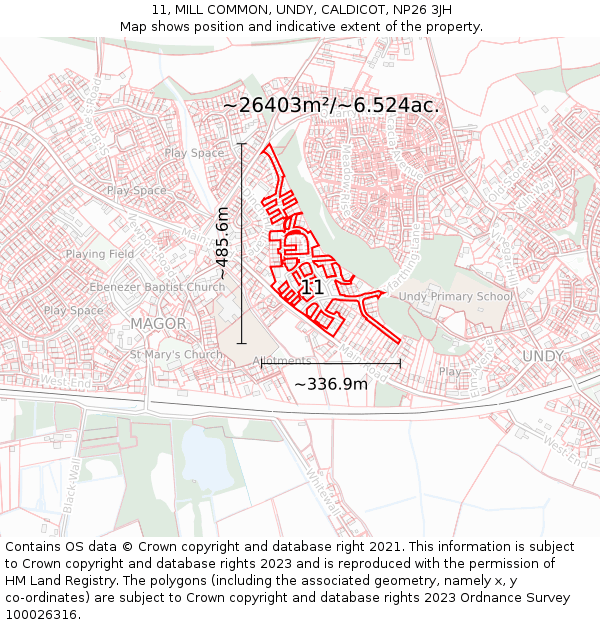 11, MILL COMMON, UNDY, CALDICOT, NP26 3JH: Plot and title map