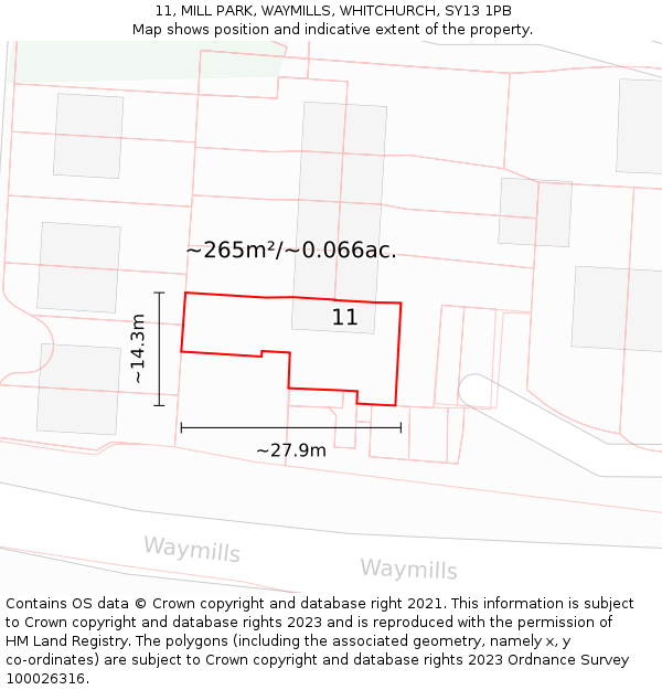 11, MILL PARK, WAYMILLS, WHITCHURCH, SY13 1PB: Plot and title map