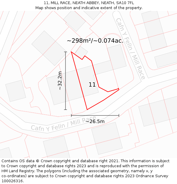 11, MILL RACE, NEATH ABBEY, NEATH, SA10 7FL: Plot and title map