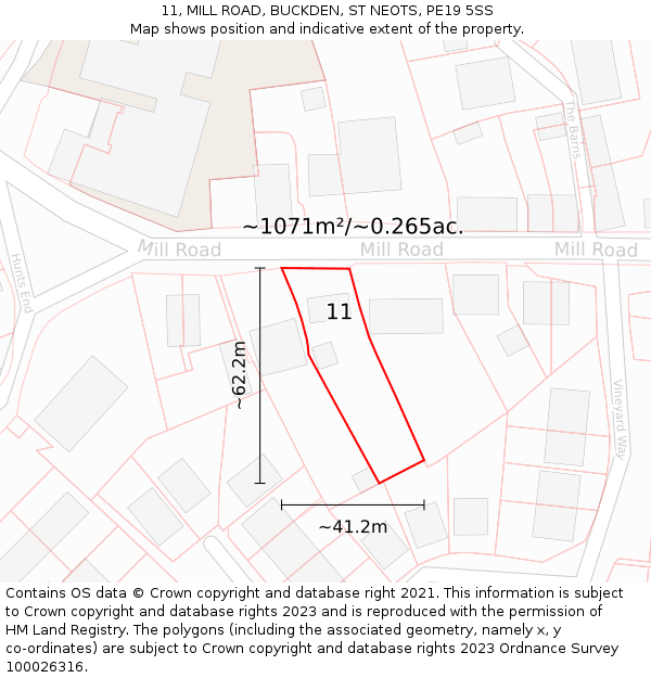 11, MILL ROAD, BUCKDEN, ST NEOTS, PE19 5SS: Plot and title map