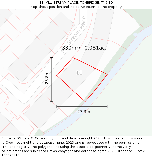 11, MILL STREAM PLACE, TONBRIDGE, TN9 1QJ: Plot and title map