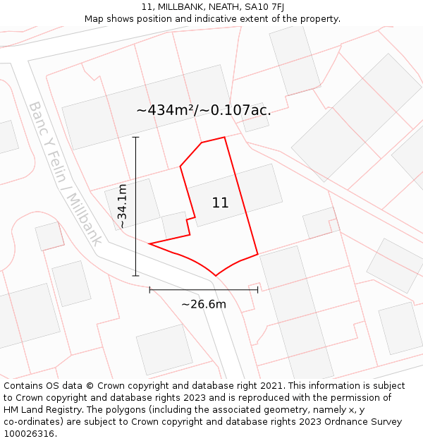 11, MILLBANK, NEATH, SA10 7FJ: Plot and title map
