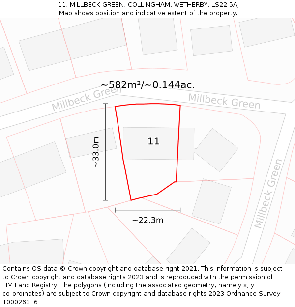 11, MILLBECK GREEN, COLLINGHAM, WETHERBY, LS22 5AJ: Plot and title map