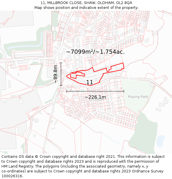 11, MILLBROOK CLOSE, SHAW, OLDHAM, OL2 8QA: Plot and title map