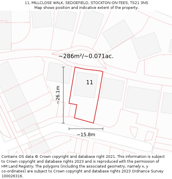 11, MILLCLOSE WALK, SEDGEFIELD, STOCKTON-ON-TEES, TS21 3NS: Plot and title map