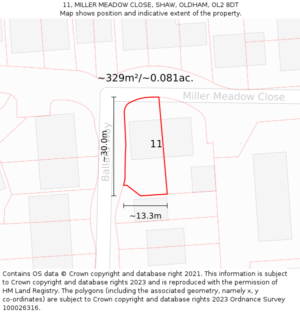 11, MILLER MEADOW CLOSE, SHAW, OLDHAM, OL2 8DT: Plot and title map