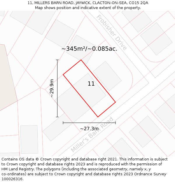11, MILLERS BARN ROAD, JAYWICK, CLACTON-ON-SEA, CO15 2QA: Plot and title map