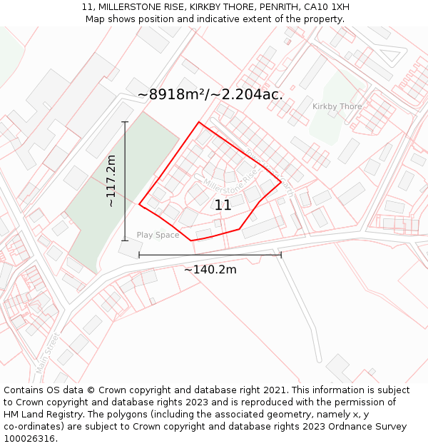 11, MILLERSTONE RISE, KIRKBY THORE, PENRITH, CA10 1XH: Plot and title map