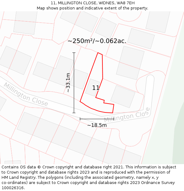 11, MILLINGTON CLOSE, WIDNES, WA8 7EH: Plot and title map