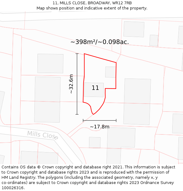 11, MILLS CLOSE, BROADWAY, WR12 7RB: Plot and title map