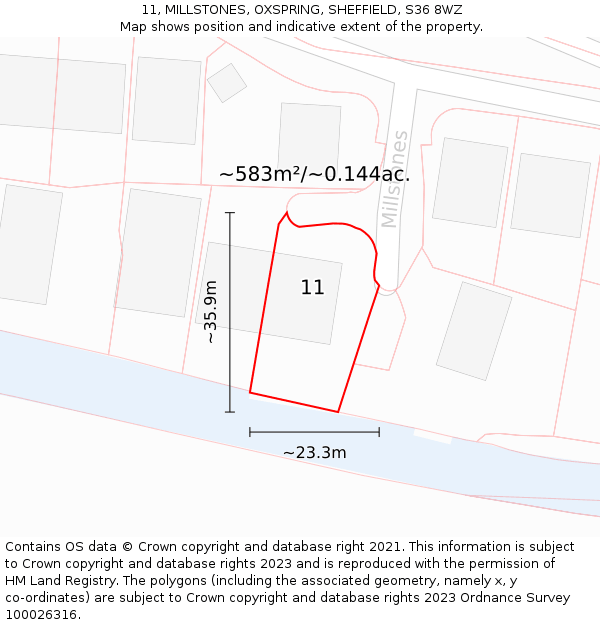11, MILLSTONES, OXSPRING, SHEFFIELD, S36 8WZ: Plot and title map