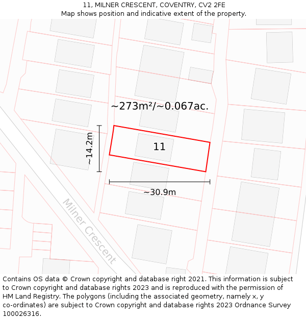 11, MILNER CRESCENT, COVENTRY, CV2 2FE: Plot and title map