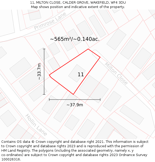 11, MILTON CLOSE, CALDER GROVE, WAKEFIELD, WF4 3DU: Plot and title map