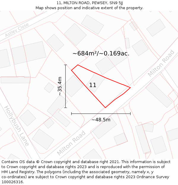 11, MILTON ROAD, PEWSEY, SN9 5JJ: Plot and title map