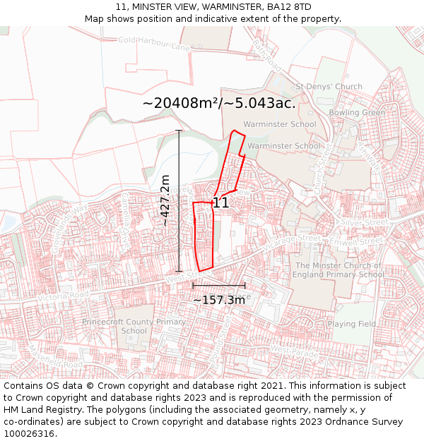 11, MINSTER VIEW, WARMINSTER, BA12 8TD: Plot and title map