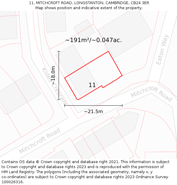 11, MITCHCROFT ROAD, LONGSTANTON, CAMBRIDGE, CB24 3ER: Plot and title map