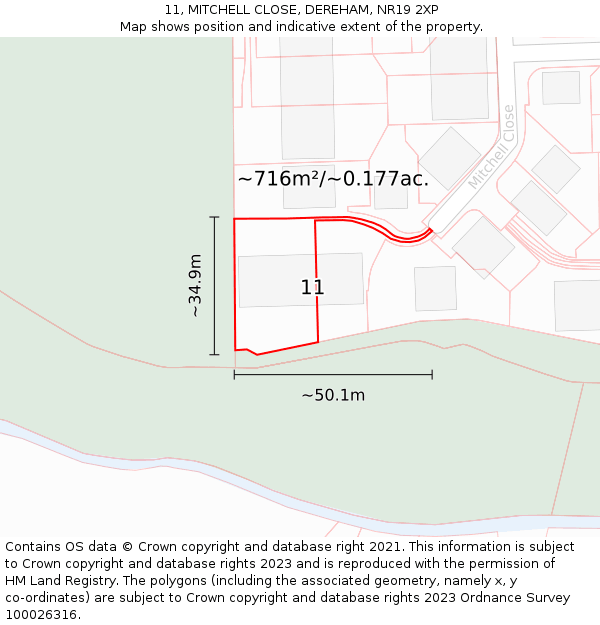 11, MITCHELL CLOSE, DEREHAM, NR19 2XP: Plot and title map