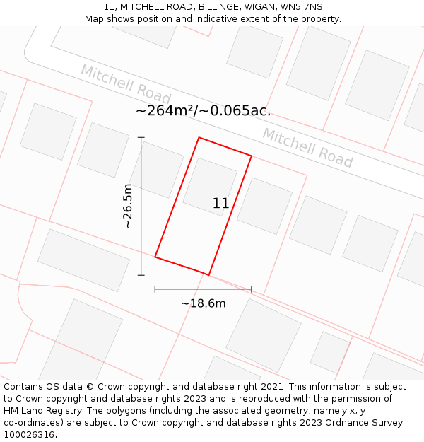 11, MITCHELL ROAD, BILLINGE, WIGAN, WN5 7NS: Plot and title map
