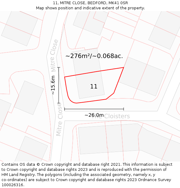 11, MITRE CLOSE, BEDFORD, MK41 0SR: Plot and title map