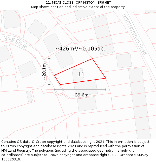 11, MOAT CLOSE, ORPINGTON, BR6 6ET: Plot and title map