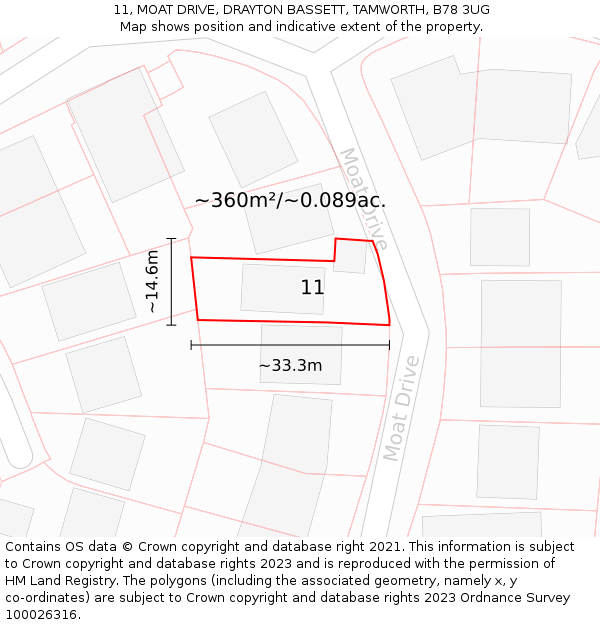 11, MOAT DRIVE, DRAYTON BASSETT, TAMWORTH, B78 3UG: Plot and title map
