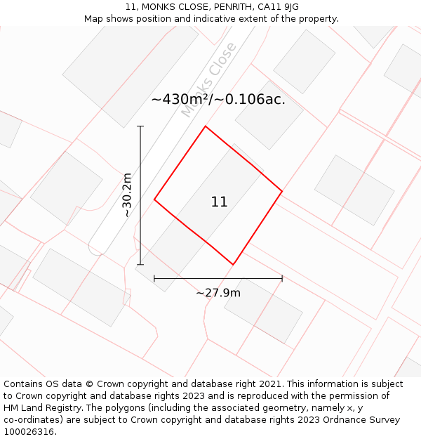 11, MONKS CLOSE, PENRITH, CA11 9JG: Plot and title map