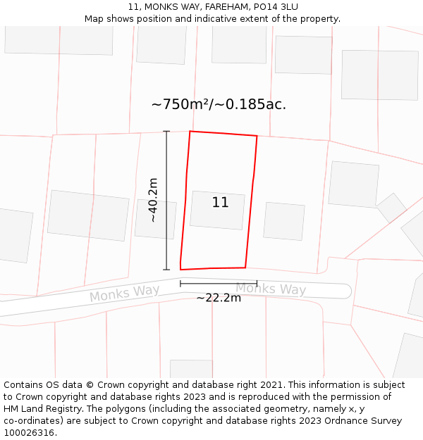11, MONKS WAY, FAREHAM, PO14 3LU: Plot and title map