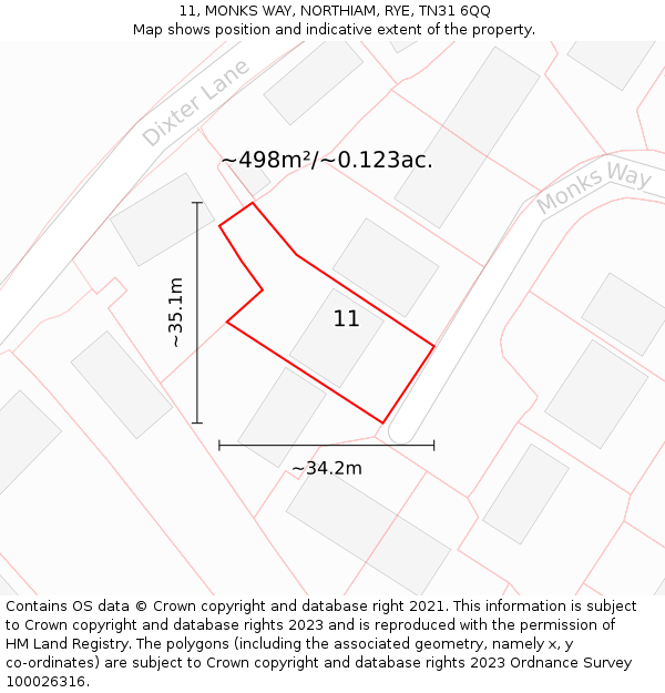 11, MONKS WAY, NORTHIAM, RYE, TN31 6QQ: Plot and title map