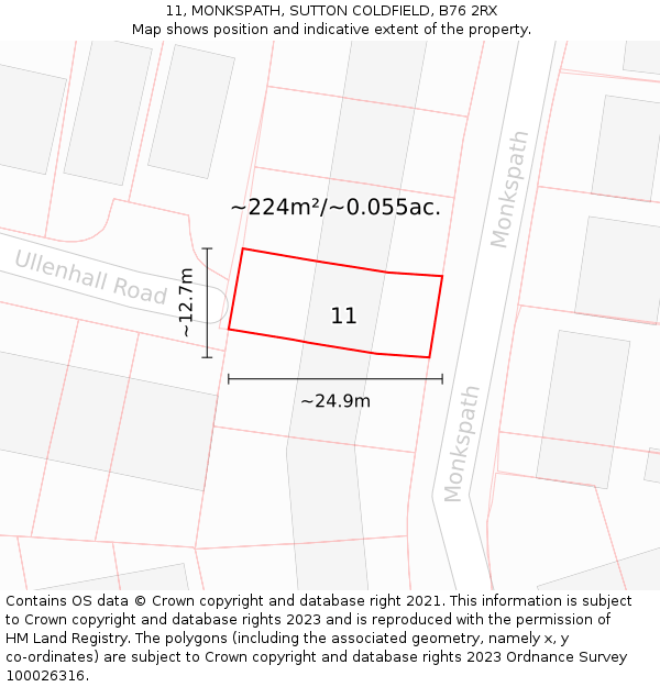 11, MONKSPATH, SUTTON COLDFIELD, B76 2RX: Plot and title map