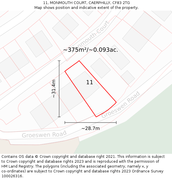 11, MONMOUTH COURT, CAERPHILLY, CF83 2TG: Plot and title map