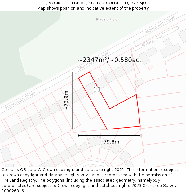 11, MONMOUTH DRIVE, SUTTON COLDFIELD, B73 6JQ: Plot and title map