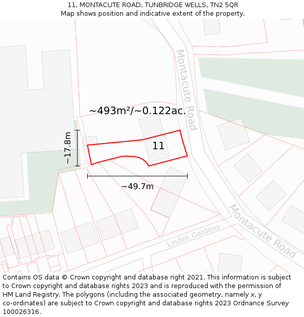 11, MONTACUTE ROAD, TUNBRIDGE WELLS, TN2 5QR: Plot and title map