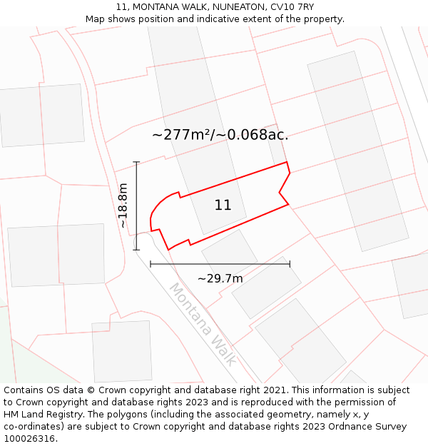 11, MONTANA WALK, NUNEATON, CV10 7RY: Plot and title map