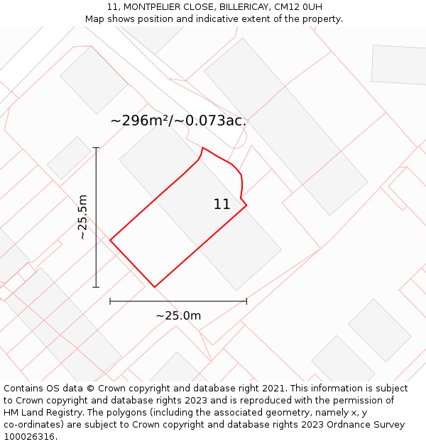 11, MONTPELIER CLOSE, BILLERICAY, CM12 0UH: Plot and title map