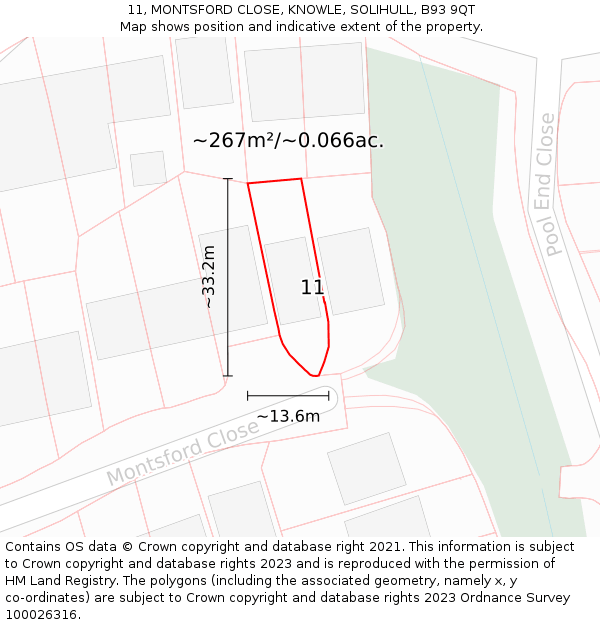 11, MONTSFORD CLOSE, KNOWLE, SOLIHULL, B93 9QT: Plot and title map