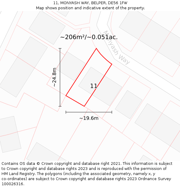 11, MONYASH WAY, BELPER, DE56 1FW: Plot and title map