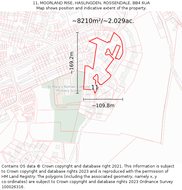 11, MOORLAND RISE, HASLINGDEN, ROSSENDALE, BB4 6UA: Plot and title map