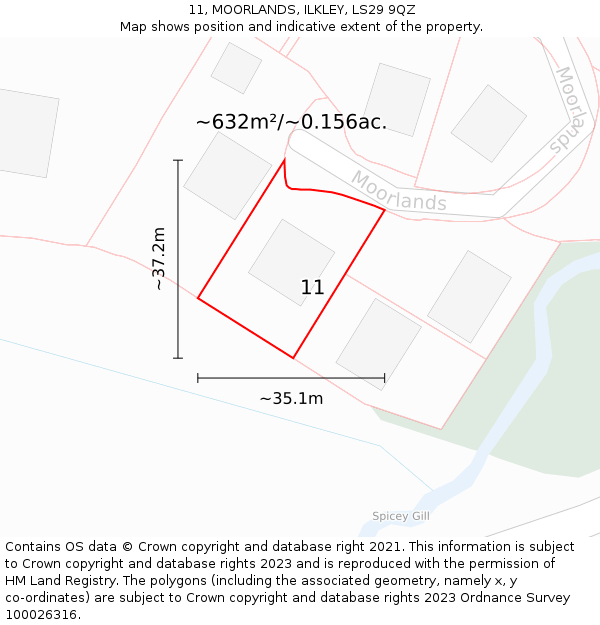 11, MOORLANDS, ILKLEY, LS29 9QZ: Plot and title map