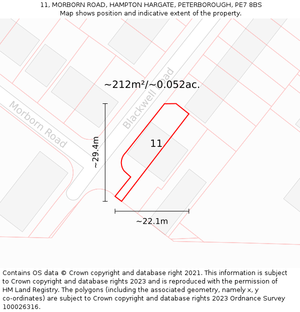 11, MORBORN ROAD, HAMPTON HARGATE, PETERBOROUGH, PE7 8BS: Plot and title map
