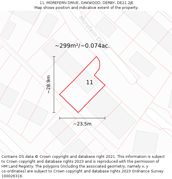 11, MOREFERN DRIVE, OAKWOOD, DERBY, DE21 2JE: Plot and title map