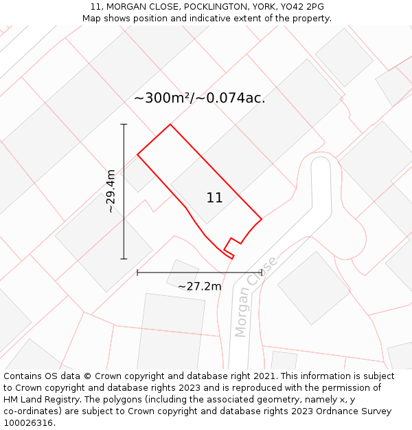 11, MORGAN CLOSE, POCKLINGTON, YORK, YO42 2PG: Plot and title map