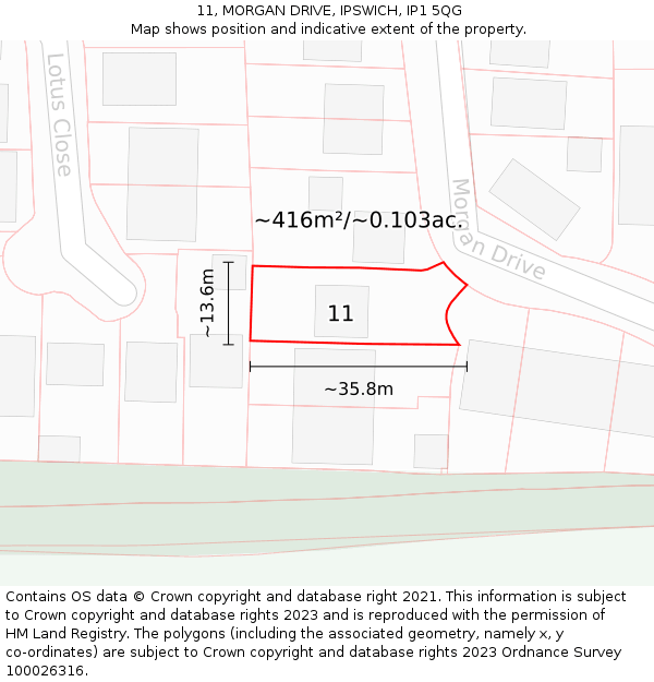 11, MORGAN DRIVE, IPSWICH, IP1 5QG: Plot and title map