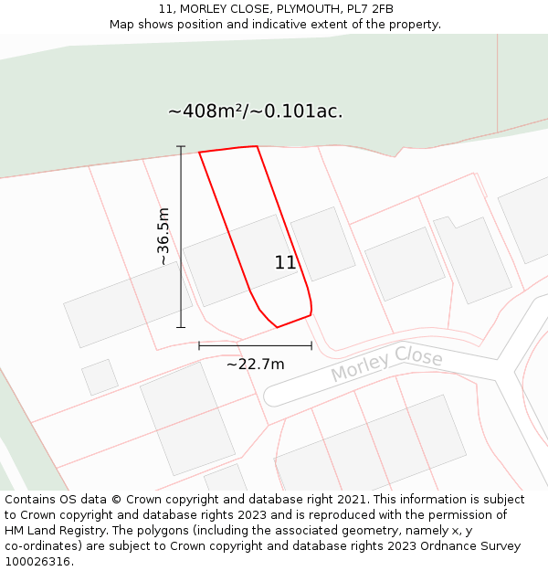 11, MORLEY CLOSE, PLYMOUTH, PL7 2FB: Plot and title map