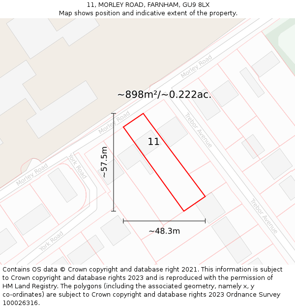 11, MORLEY ROAD, FARNHAM, GU9 8LX: Plot and title map
