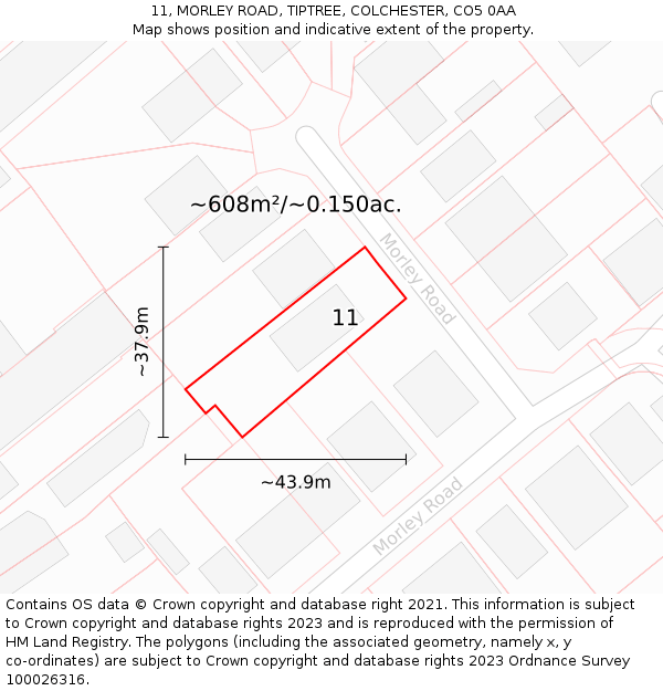 11, MORLEY ROAD, TIPTREE, COLCHESTER, CO5 0AA: Plot and title map