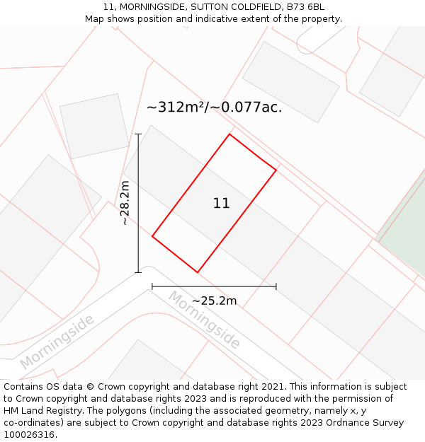 11, MORNINGSIDE, SUTTON COLDFIELD, B73 6BL: Plot and title map