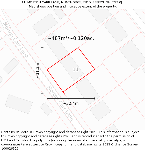 11, MORTON CARR LANE, NUNTHORPE, MIDDLESBROUGH, TS7 0JU: Plot and title map